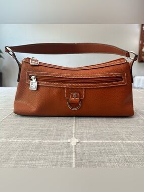 Tommy Hilfiger Baguette Purse Women OS Orange Pebbled Faux Leather Y2K